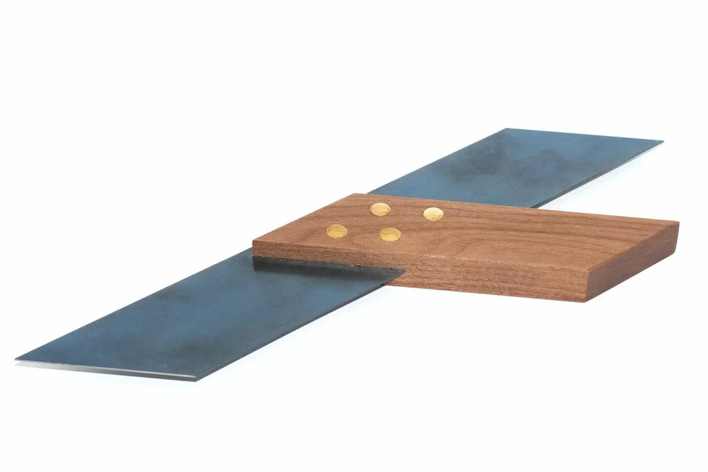 Footprint Tools 10" Mitre Square by Cherry Tree Tools with chemically blued steel blade and brass rivets