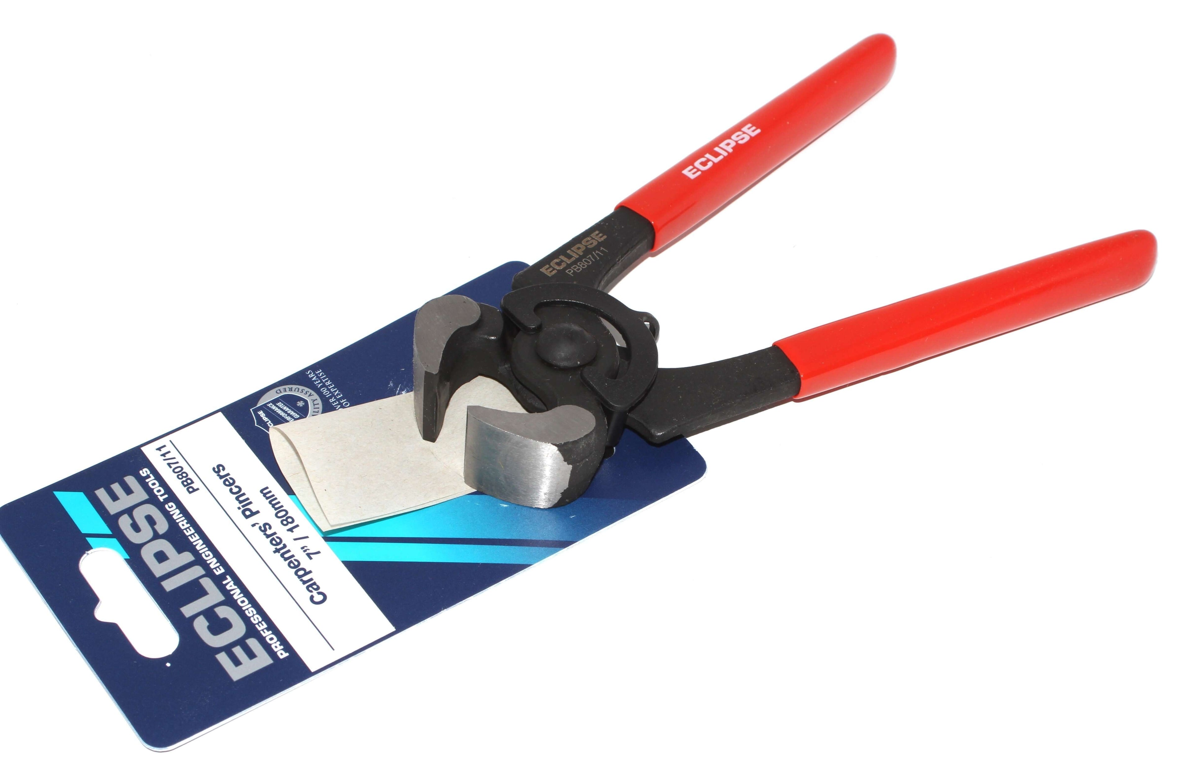Eclipse Professional Carpenters Pincers shown with packaging, highlighting durability and precision for carpentry tasks.