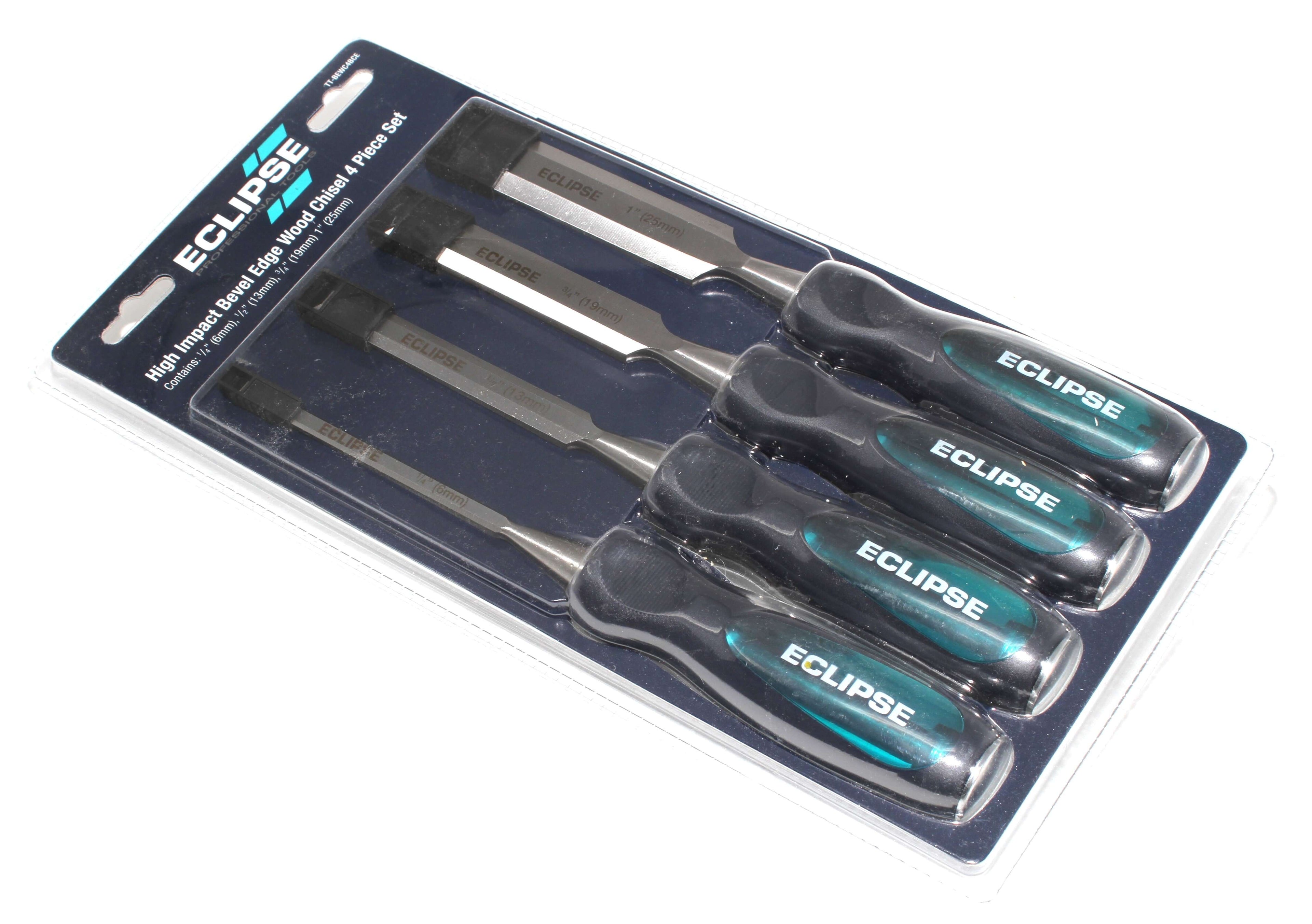 Eclipse Professional 4pc Wood Chisel Set in packaging, ideal for woodworking projects.