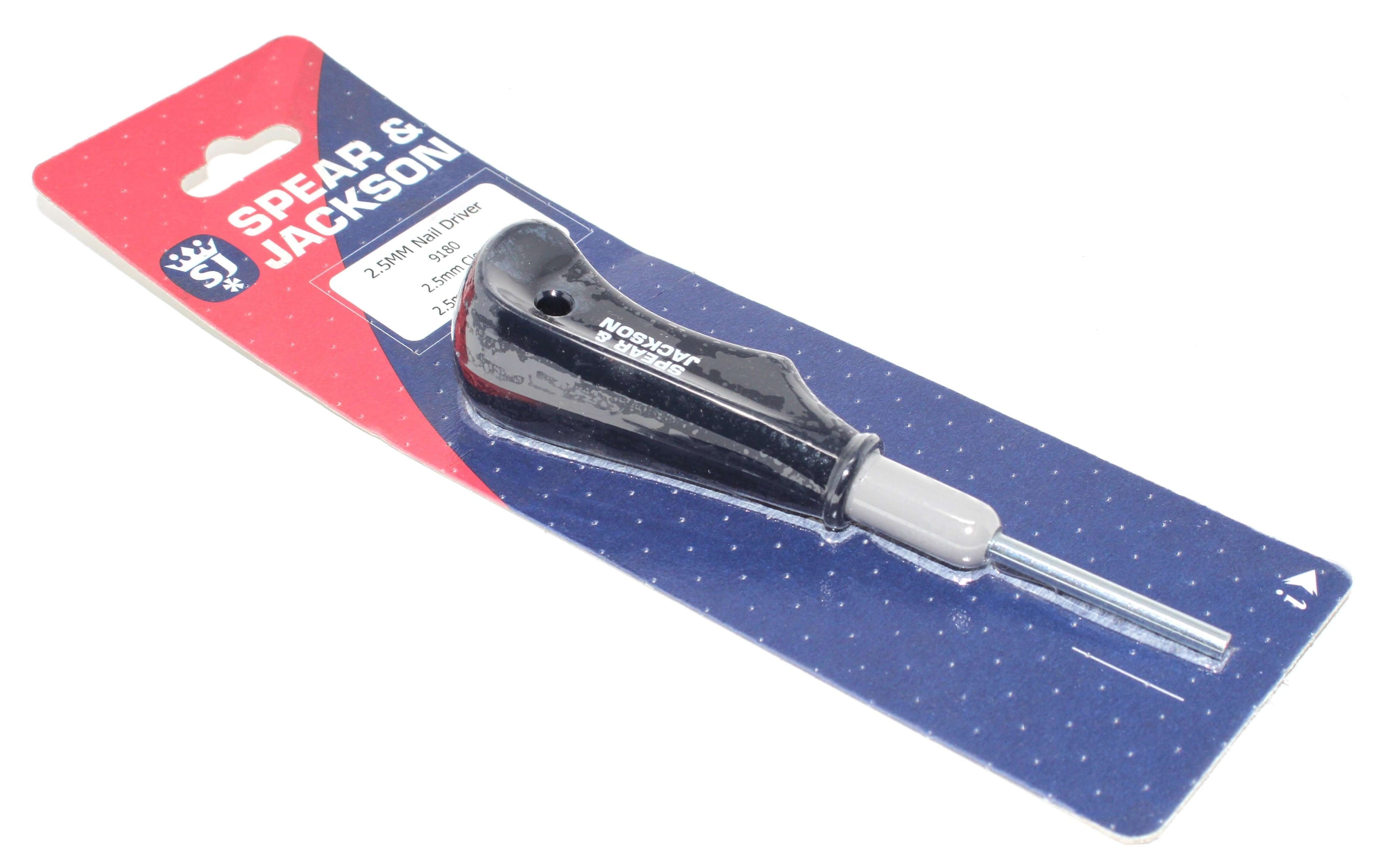 Spear & Jackson 2.5mm Nail Driver packaging with detailed image of the tool for precise fastening work.