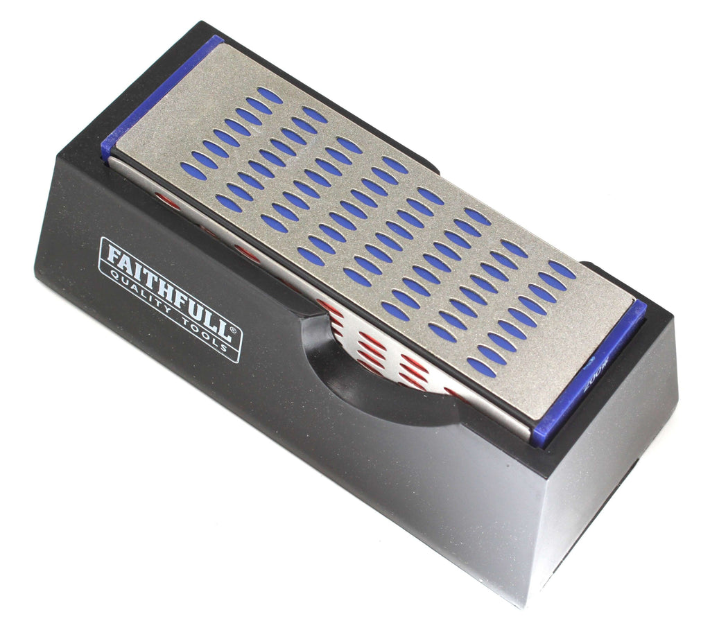Faithfull Diamond Sharpening Stone with multiple grit surfaces for precise tool sharpening.