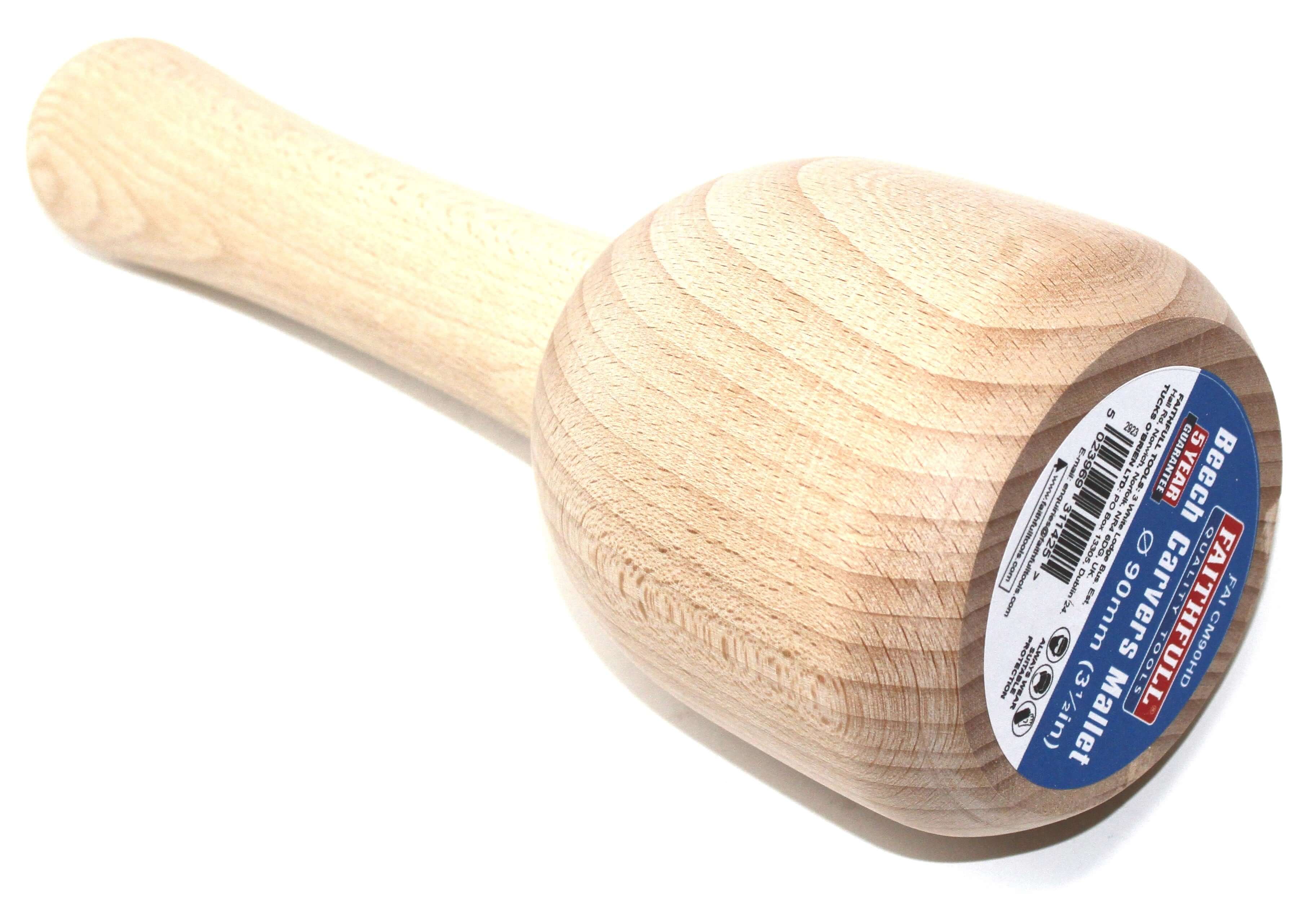Faithfull 90mm Beech Wood Carvers mallet, solid beech construction, ergonomic handle, perfect for chiseling.