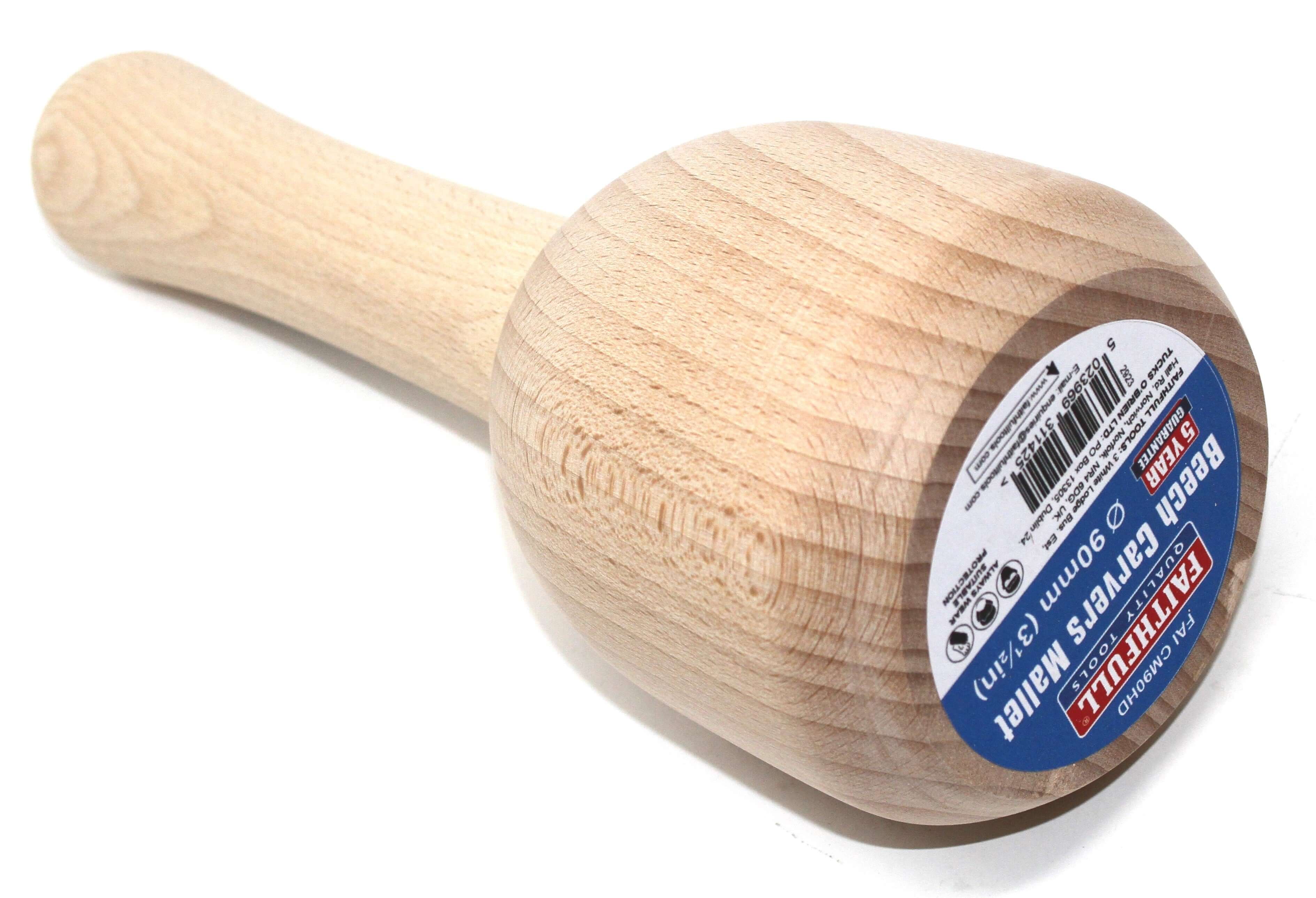 Faithfull 90mm Beech Wood Carvers mallet, wooden mallet with solid beech head and ergonomic handle.