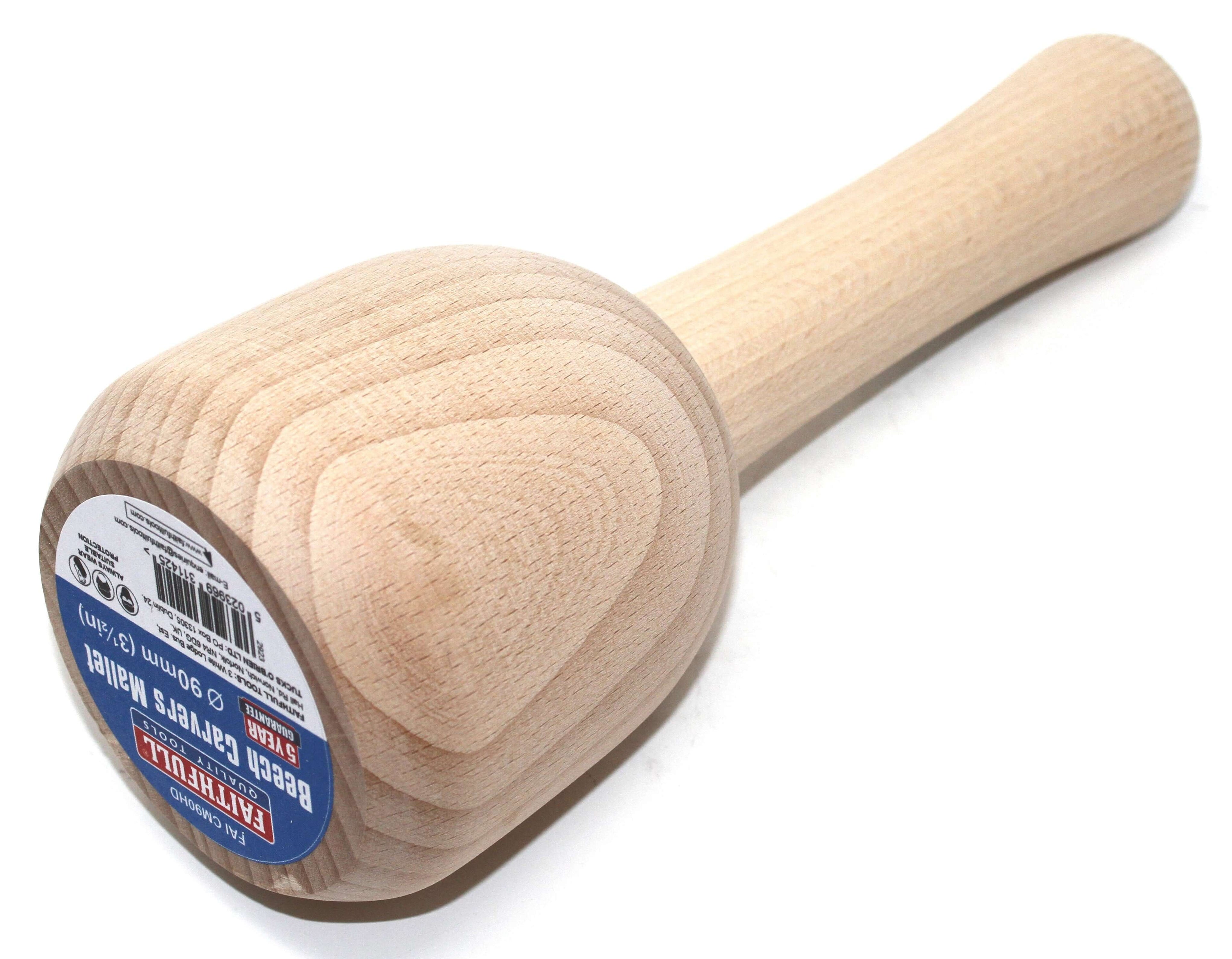 Faithfull 90mm Beech Wood Carvers mallet with solid beech construction and ergonomic handle for comfortable use.