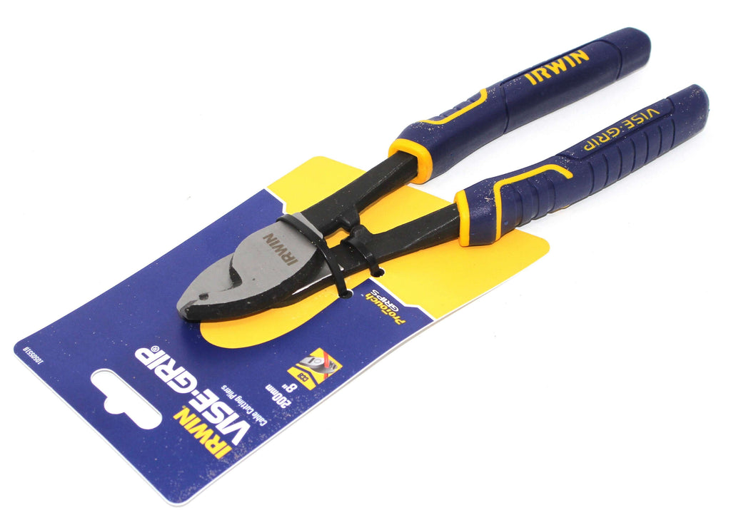 Irwin Vise-Grip 8" Cable Cutting Pliers displayed in packaging with durable design and ergonomic grip.