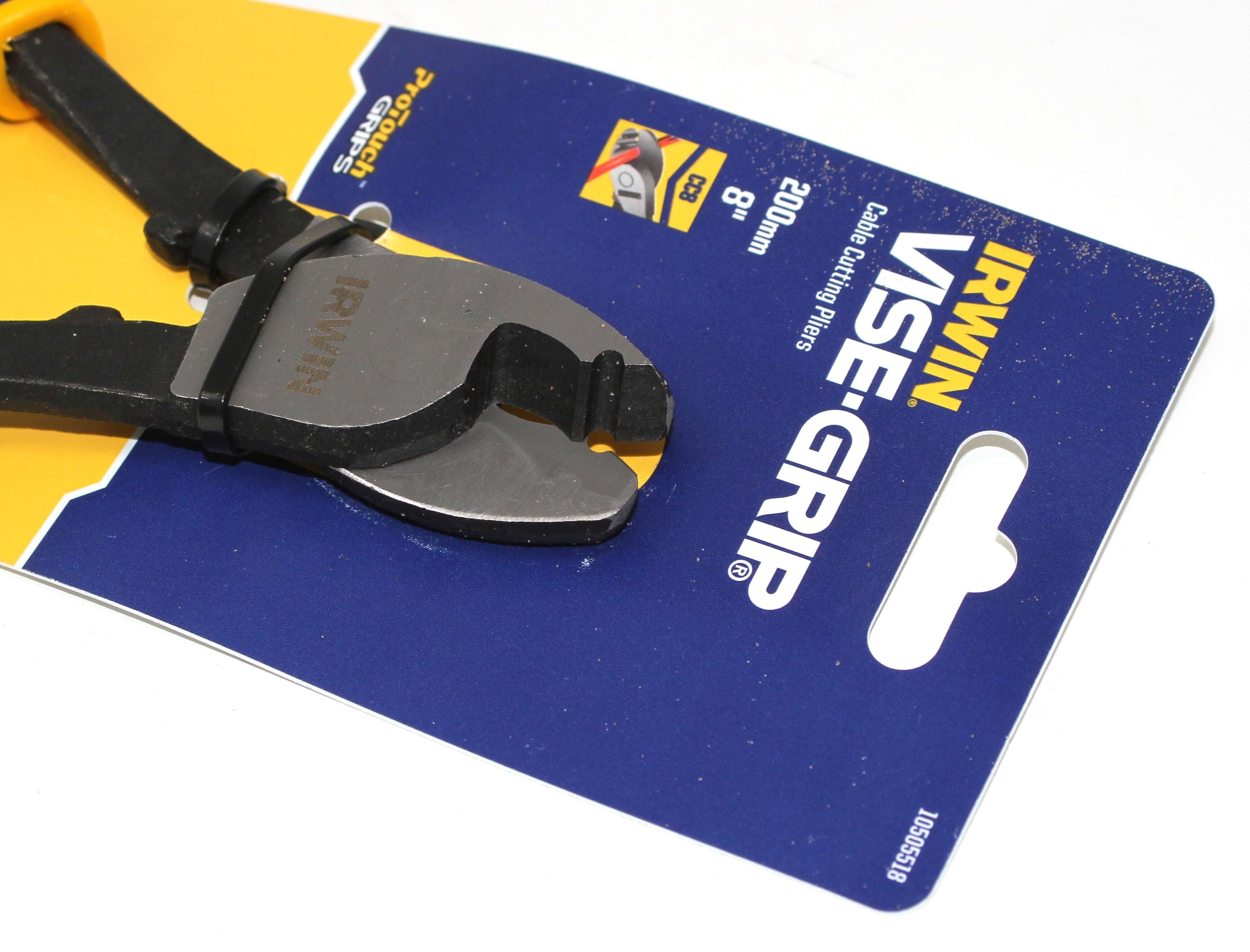 Irwin Vise-Grip 8" Cable Cutting Pliers displayed with product packaging on a white background.