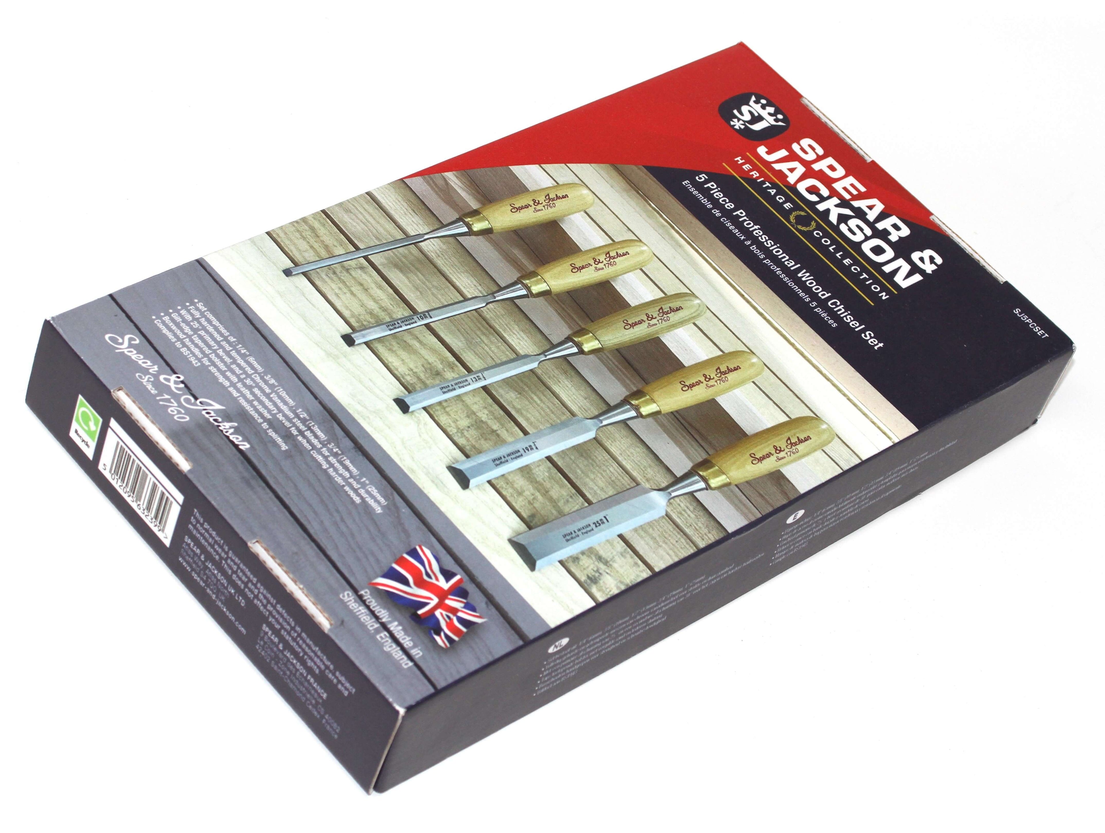 Spear & Jackson Heritage Wood Chisels Set 5pc packaged with premium craftsmanship and British heritage design.