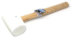 Blue Spot 16oz White Rubber mallet with a wooden handle on a white background.