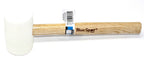 Blue Spot 16oz White Rubber mallet with a wooden handle on a white background.