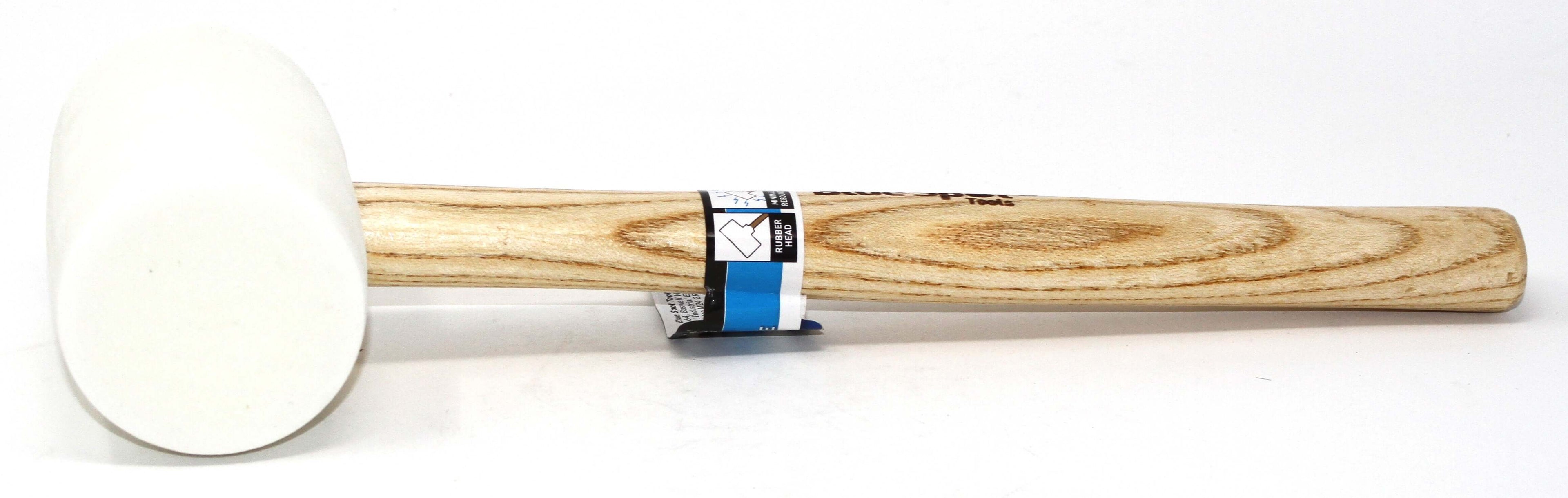 Blue Spot 16oz White Rubber mallet with a wooden handle and soft white head for safe striking.
