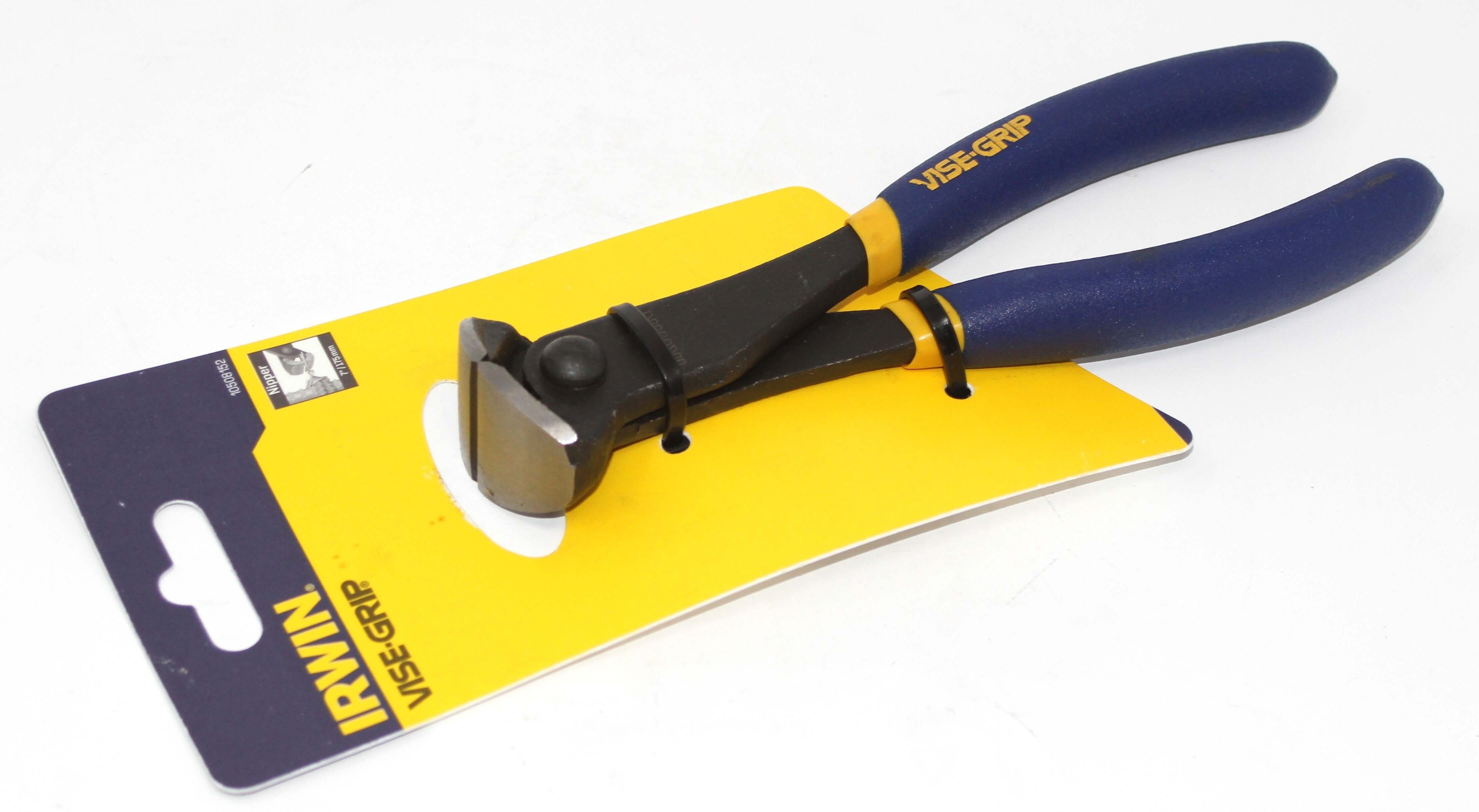 Irwin Vise-Grip 7" End Cutting Nippers displayed on packaging, ideal for precision cutting tasks.