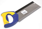 Irwin Jack 10" Tenon Saw with a blue and yellow handle, suitable for precise woodworking cuts.
