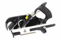Stanley Duplex Rebate Plane No 078 — diagonal front view with fence and depth stop attachments fitted"