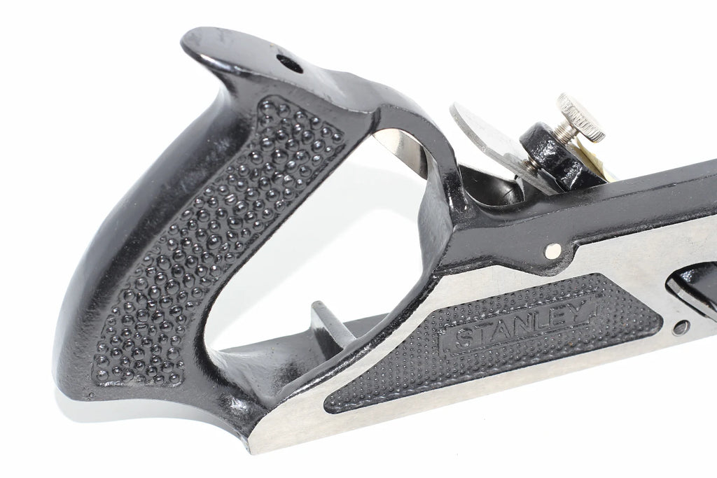 Stanley Duplex Rebate Plane No 078 — close-up of textured finish black metal handle"