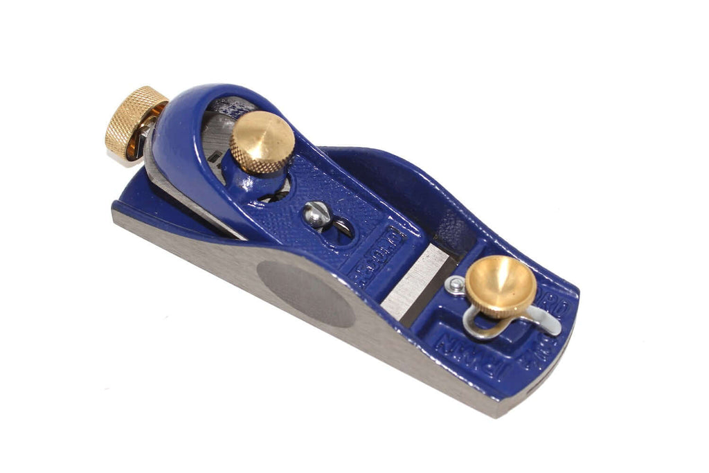 Irwin Record Block Plane No 60 1/2 product image showcasing its blue cast iron design and brass adjustments.