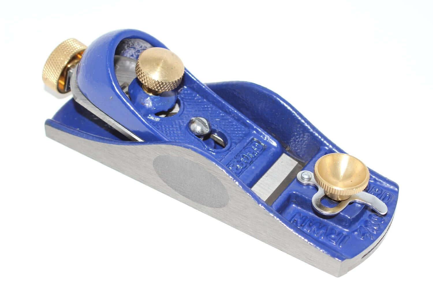 Irwin Record Block Plane No 60 1/2 with brass knob and cast iron sole for precision woodworking.