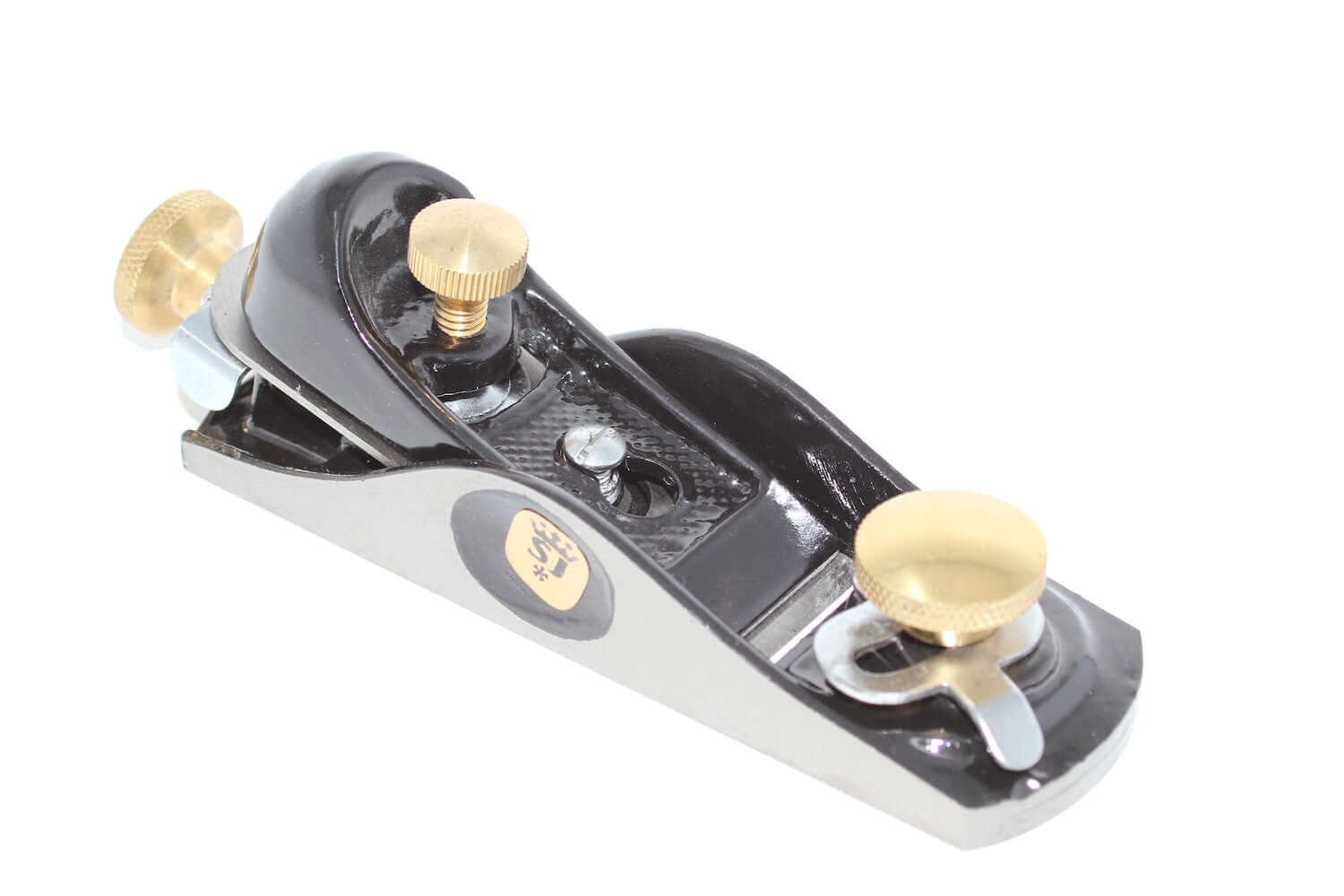 Spear & Jackson Block Plane 6 1/2 with brass knobs and sleek design for precision woodworking.