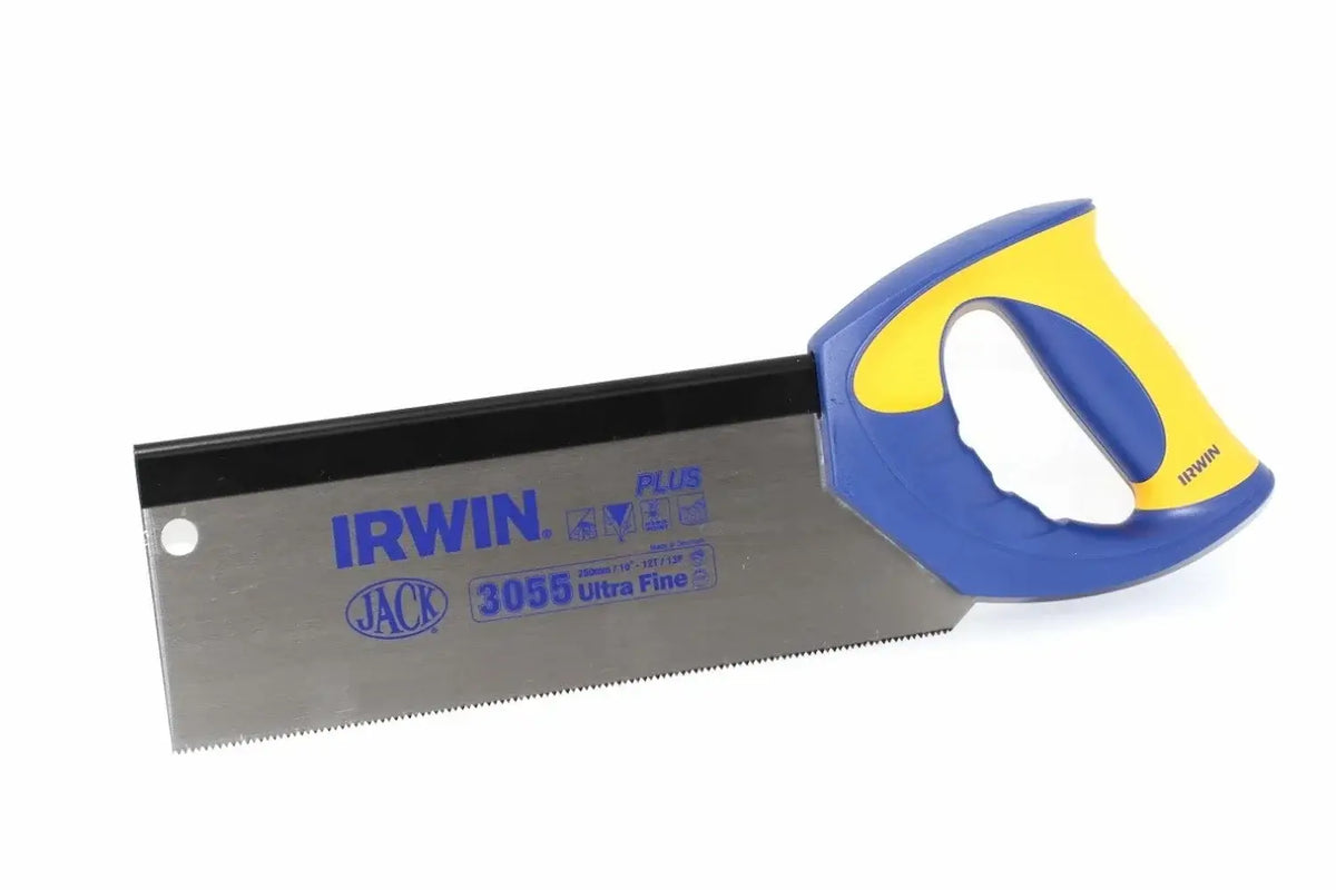 Irwin Jack 10" Tenon Saw by Cherry Tree Tools with steel backed blade and blue and yellow handle