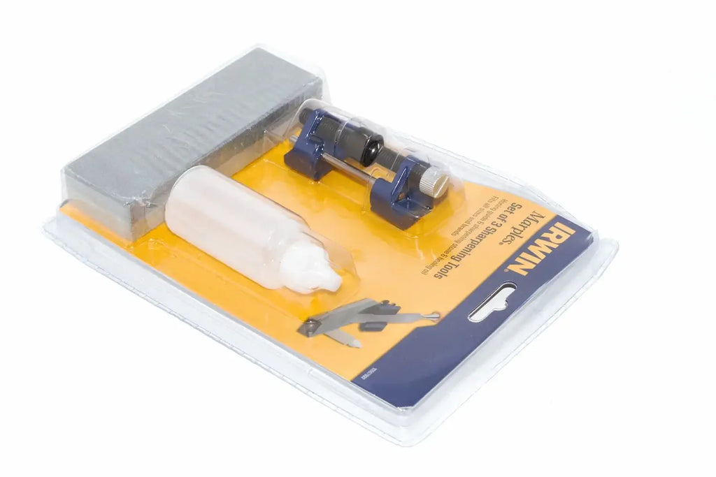 Irwin Marples 3pc Tool Sharpening Kit by Cherry Tree Tools with dual grit oilstone in yellow tray
