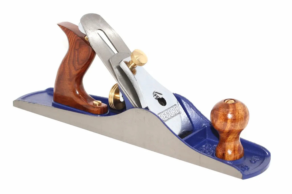 Irwin Record No 5 Jack Plane Woodworking by Cherry Tree Tools, blue cast iron sole with wooden handles