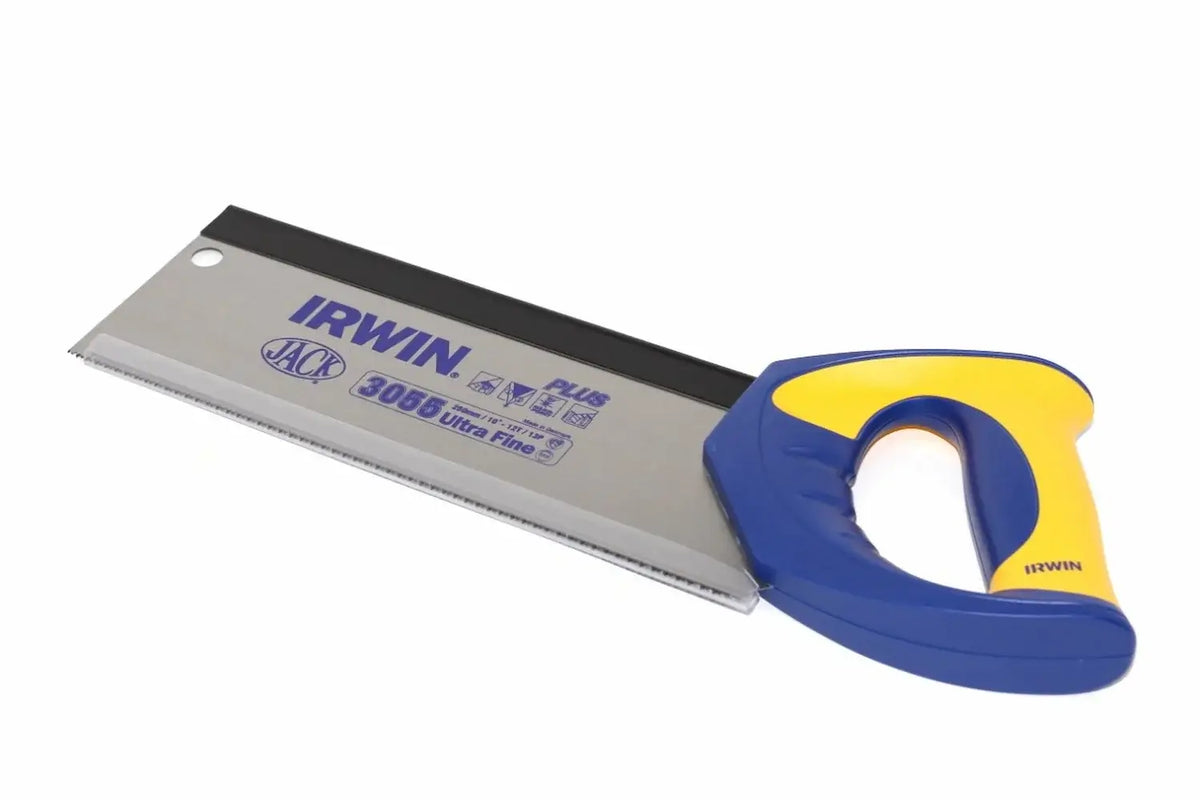 Irwin Jack 10" Tenon Saw by Cherry Tree Tools with blue and yellow handle and steel backed blade