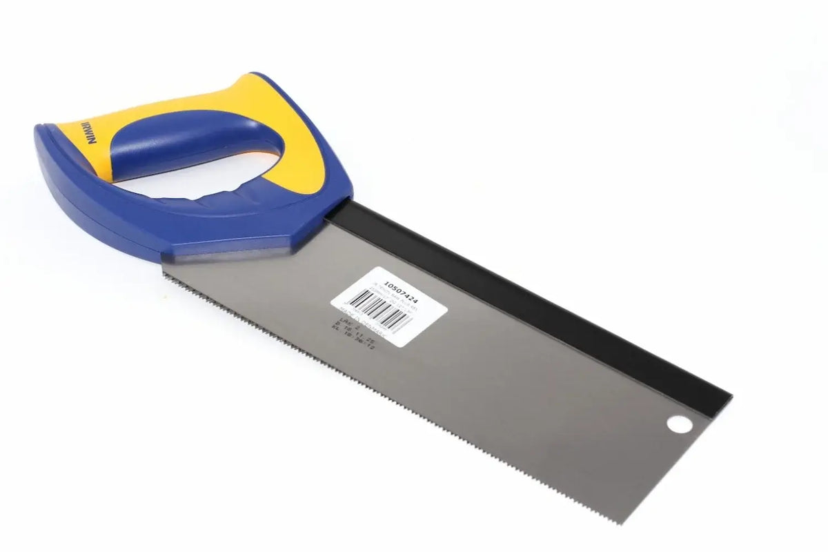 Irwin Jack 10" Tenon Saw- Fine Cut by Cherry Tree Tools, blue and yellow tenon saw with steel backed blade