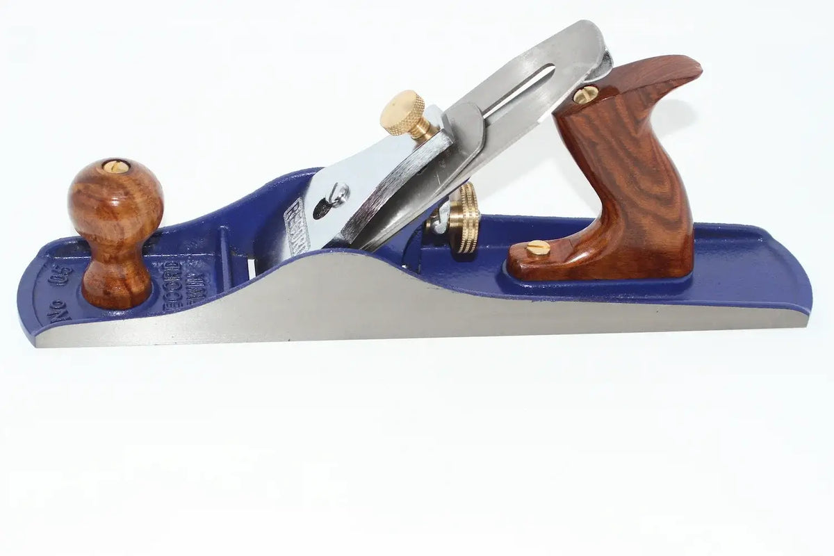 Irwin Record No 5 Jack Plane by Cherry Tree Tools, blue cast iron sole and side faces with wooden handles