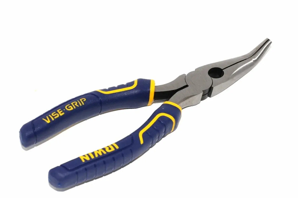 Irwin Vise-Grip 8" Bent Nose Pliers by Cherry Tree Tools, blue and yellow induction hardened cutting edges