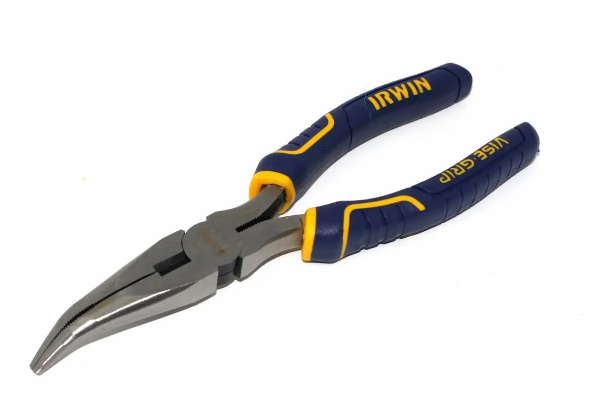 Irwin Vise-Grip 8" Bent Nose Pliers by Cherry Tree Tools, blue and yellow carbon steel jaws