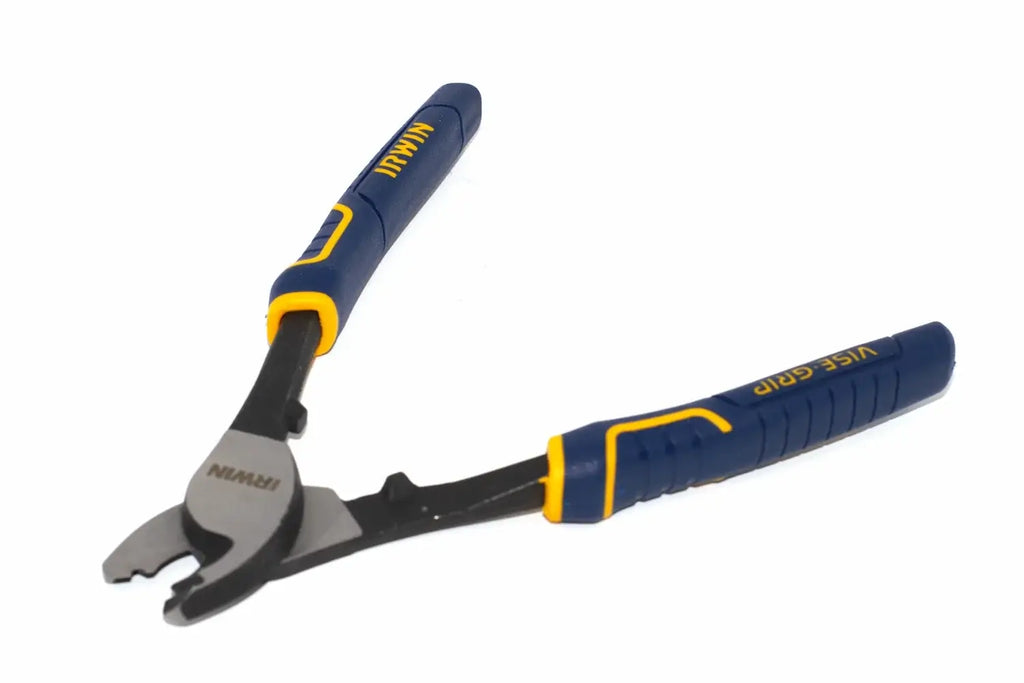 Irwin Vise-Grip 8" cable cutting pliers by Cherry Tree Tools in blue and yellow with induction-hardened edges