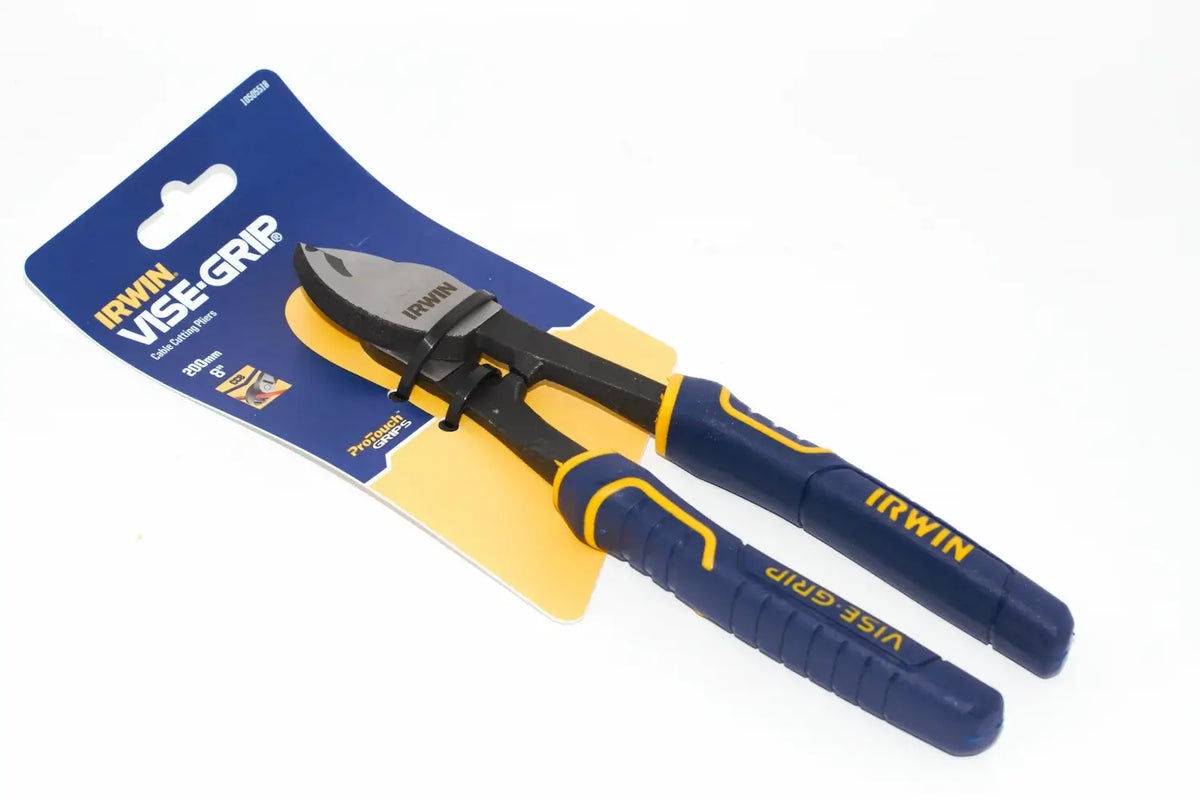 Irwin Vise-Grip 8" cable cutting pliers by Cherry Tree Tools in blue and yellow with induction-hardened edges