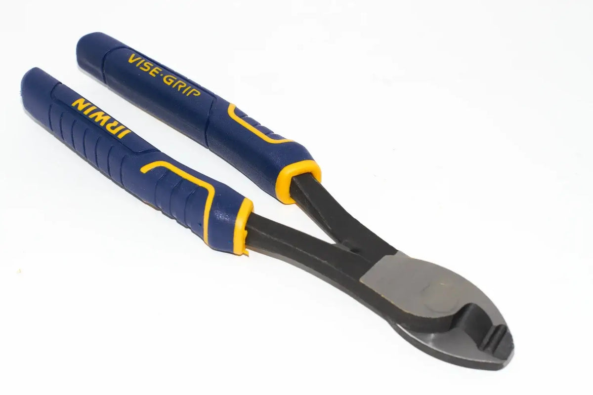 Irwin Vise-Grip 8" cable cutting pliers by Cherry Tree Tools in blue and yellow with induction-hardened edges