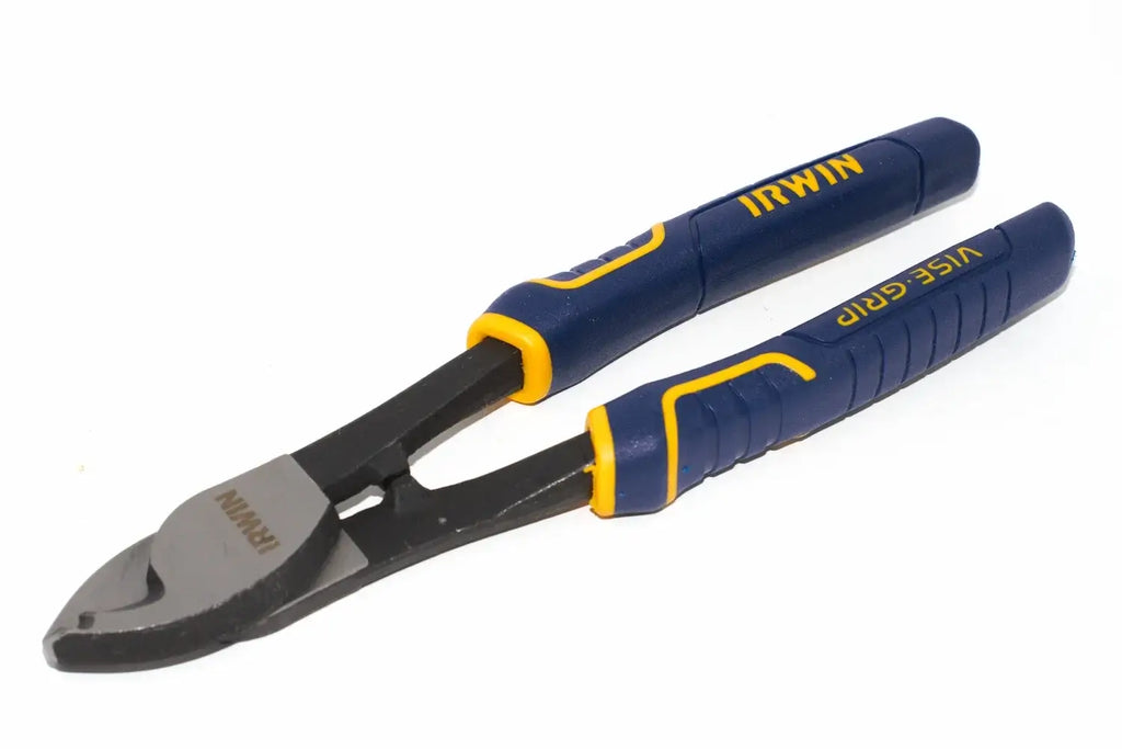Irwin Vise-Grip 8" cable cutting pliers by Cherry Tree Tools, blue and yellow induction hardened edges