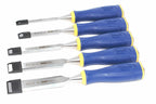 Irwin Marples MS500 Chisel Set 5 Piece by Cherry Tree Tools, blue and yellow ProTouch handle wood chisels
