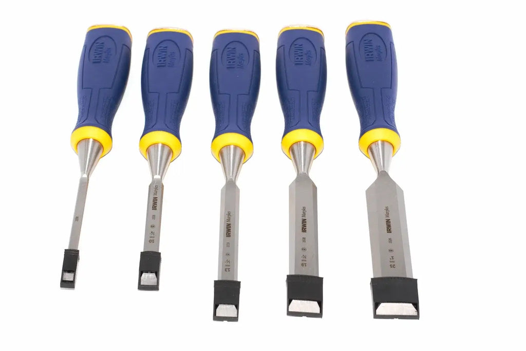 Irwin Marples MS500 Chisel Set 5 Piece by Cherry Tree Tools in blue and yellow with ProTouch handles