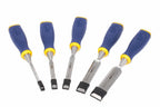 Irwin Marples MS500 chisel set 5 piece by Cherry Tree Tools, blue and yellow ProTouch handles