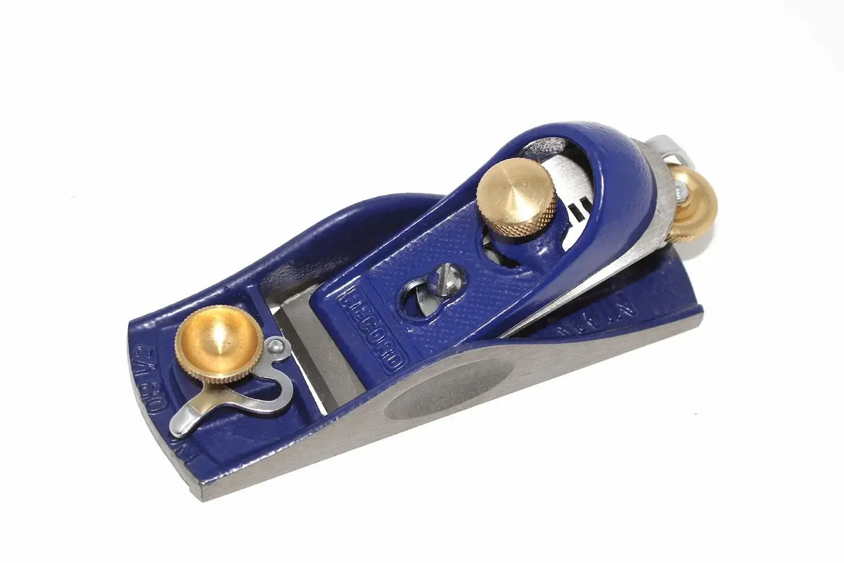 Irwin Record Block Plane 9 1/2 by Cherry Tree Tools in blue with adjustable front mouth opening