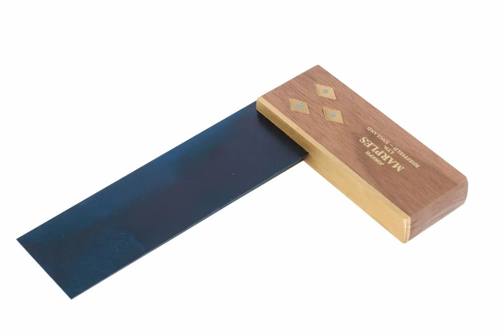 Joseph Marples 6 Walnut Try Square showing solid walnut stock and steel blade for precision woodworking.