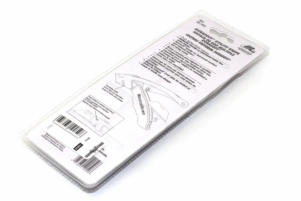 Marshalltown Durasoft Utility Knife packaging with instructions and features on the back.