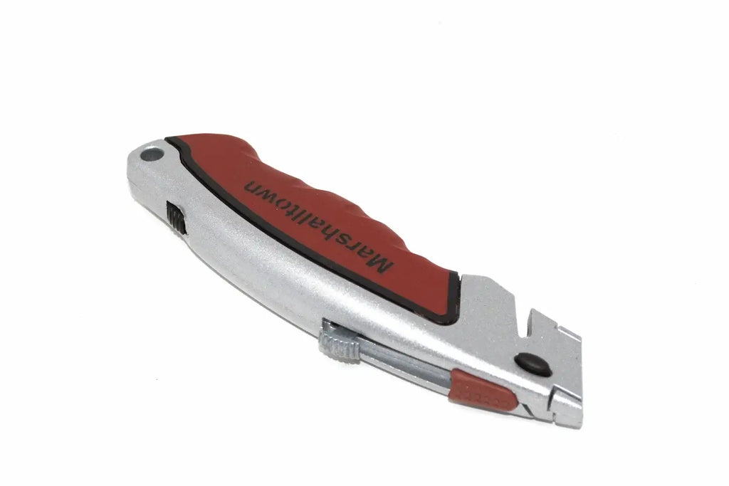Marshalltown Durasoft Utility Knife with retractable blade design and ergonomic grip.