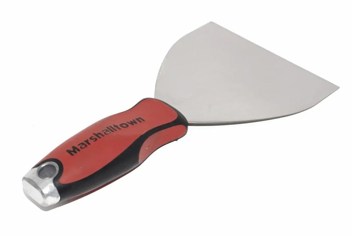 Marshalltown 5" Jointer Filling Tool from Cherry Tree Tools with red and black handle and broad metal blade.