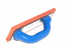 Marshalltown 9 x 4 Fine Rubber Float with textured rubber pad and blue handle for finishing plaster and concrete.
