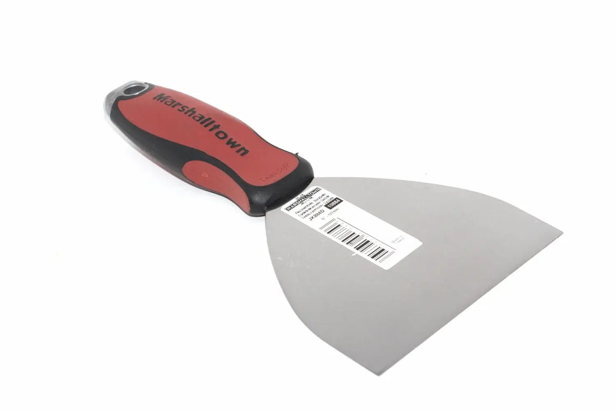Marshalltown 5" Jointer Filling Tool from Cherry Tree Tools with red and black handle and broad metal blade.