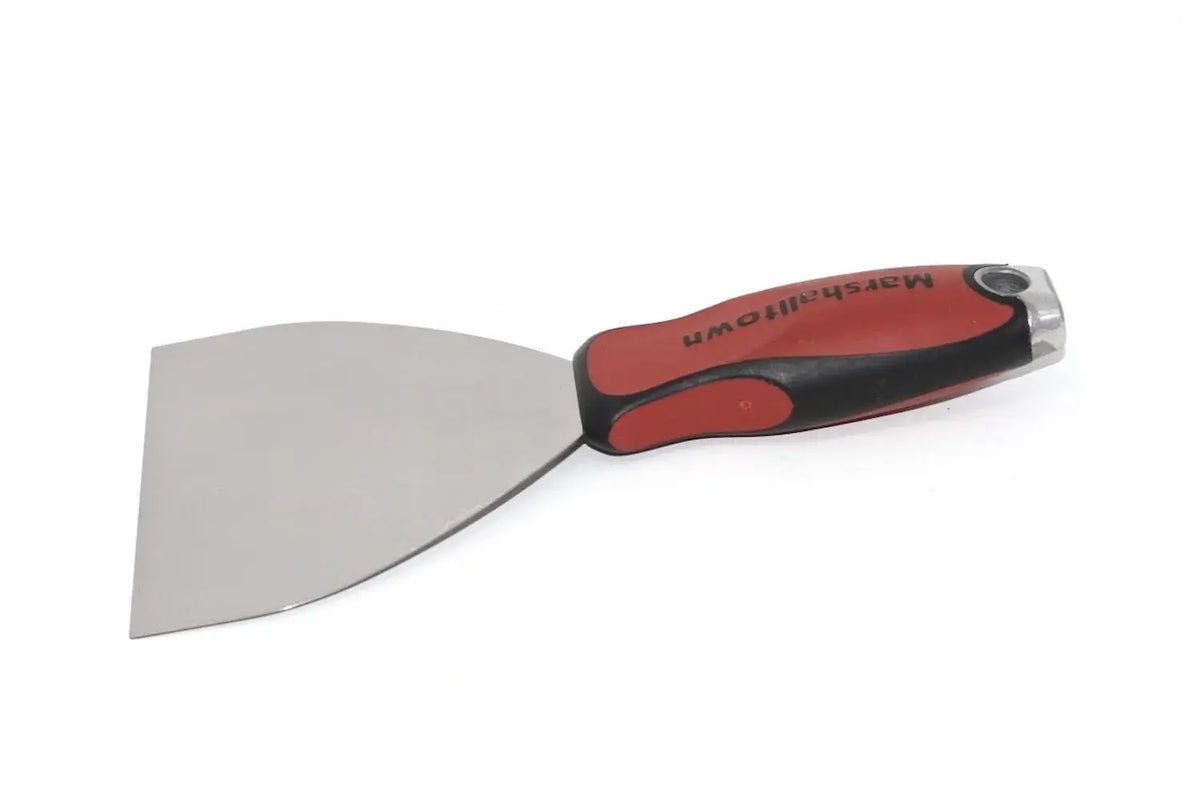 Marshalltown 5" Jointer Filling Tool from Cherry Tree Tools has a broad metal blade and red and black handle.
