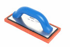 Marshalltown 9 x 4 Fine Rubber Float with blue handle and textured rubber pad for plastering and concrete finishing.
