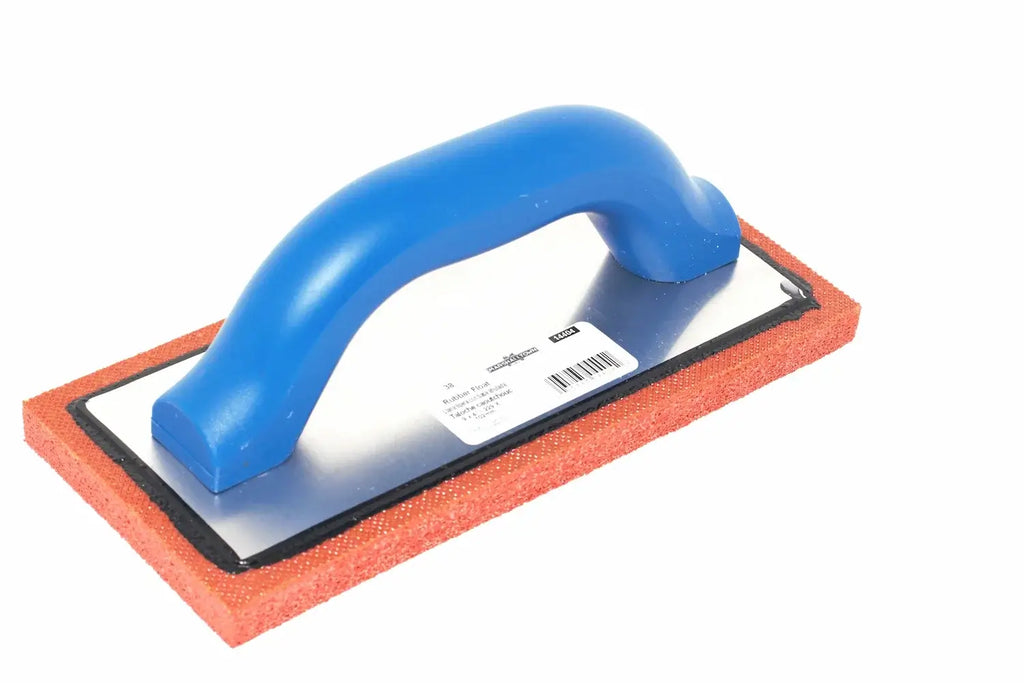 Marshalltown 9 x 4 Fine Rubber Float with textured rubber pad and blue handle for smooth finishing in plastering.