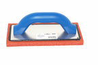Marshalltown 9 x 4 Fine Rubber Float with blue handle and textured pad for smooth finishing in plastering and concrete.