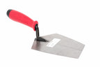 Marshalltown QLT bucket trowel from Cherry Tree Tools with a red soft grip handle and high carbon steel blade.