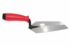 Marshalltown QLT bucket trowel from Cherry Tree Tools with a red handle and silver high carbon steel blade