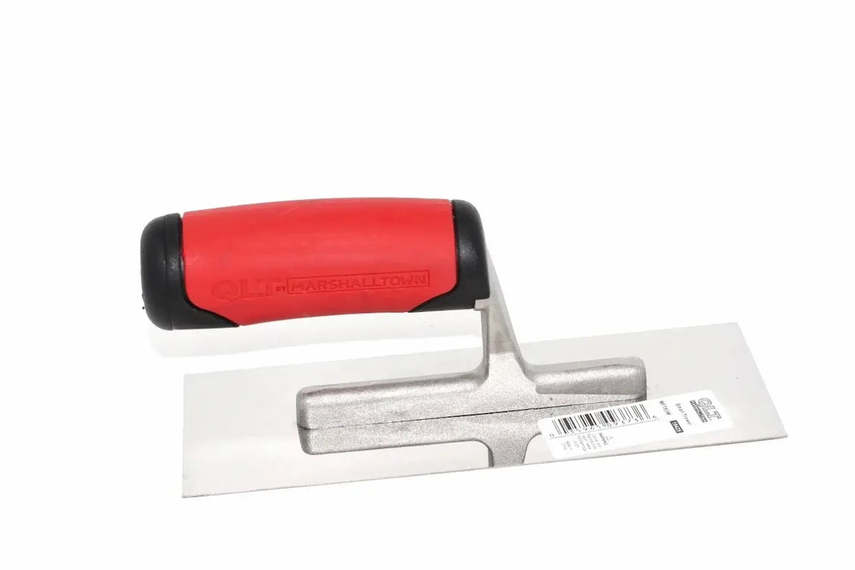 Marshalltown QLT small trowel by Cherry Tree Tools with red soft grip handle and carbon steel blade